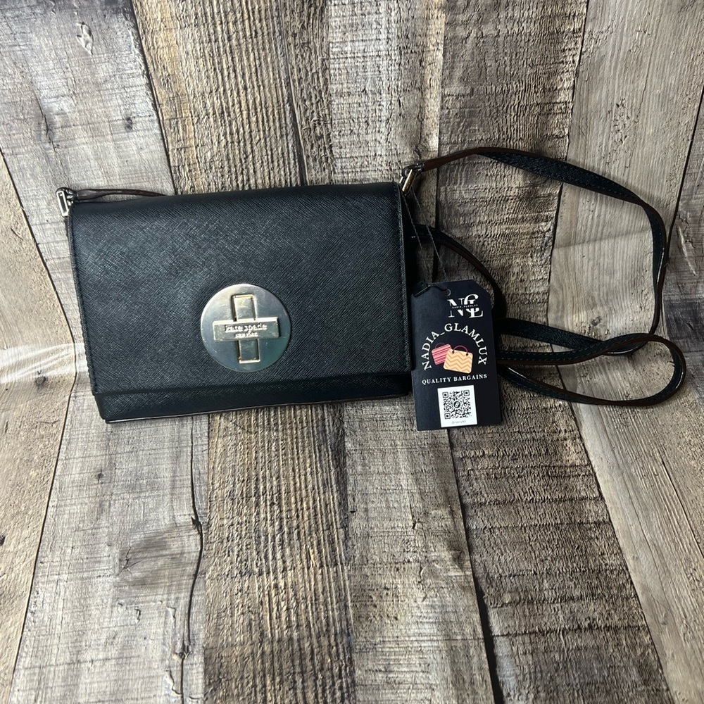Kate Spade Sally Newbury  Black Leather Turn Lock mini Crossbody Bag